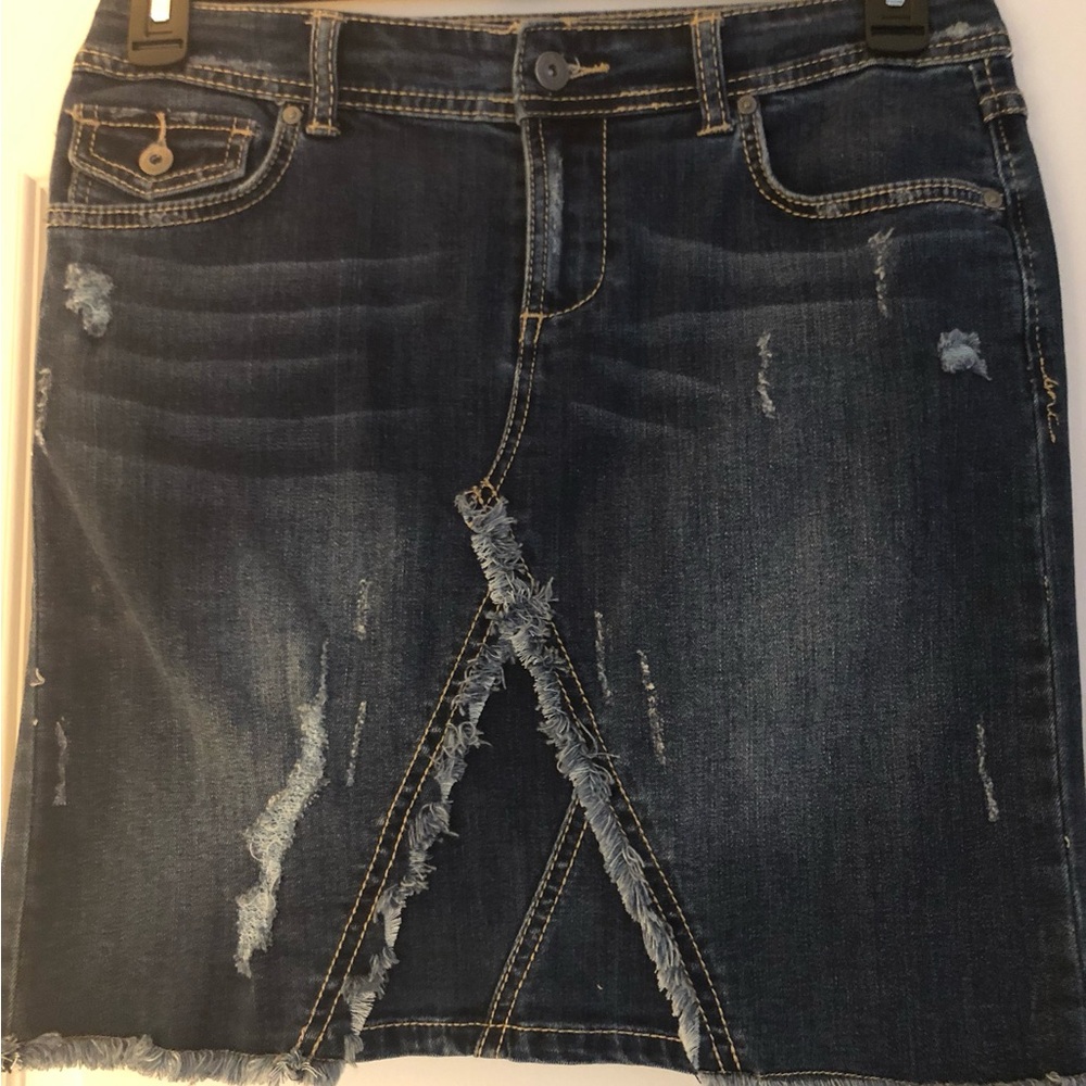 Denim Distressed Skirt